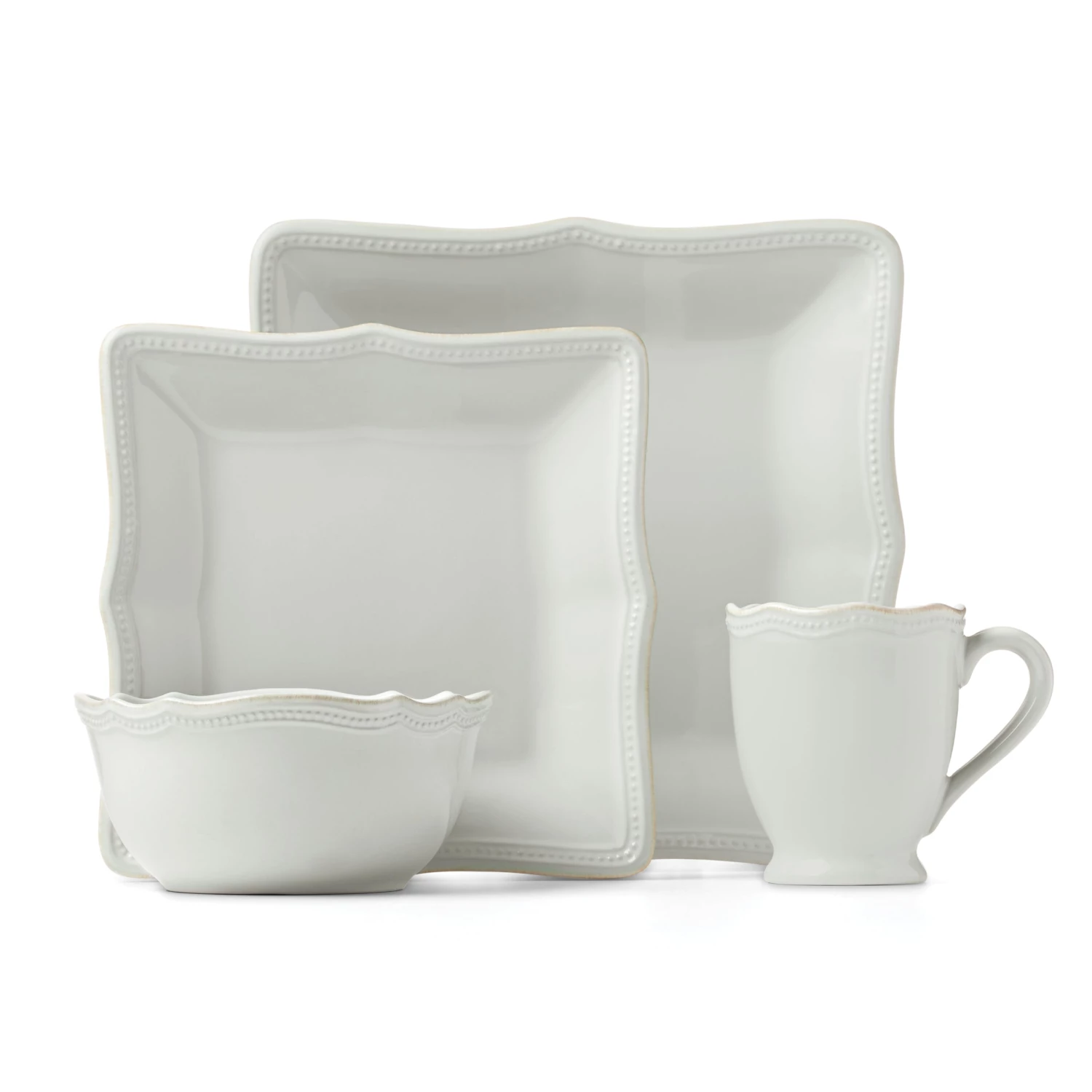 Lenox French Perle Bead White Square 16pc Dinnerware Set 3 Lenox French Perle Bead White Square 16pc Dinnerware Set