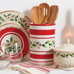 Lenox Holiday Handpaint Stripe Utensil Crock Set -lenox Store Online 890775 w11