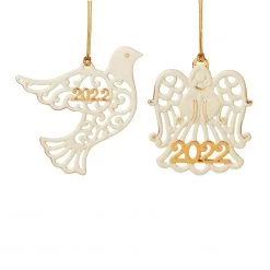 Lenox 2022 Pierced Dove & Angel Ornaments, S/2