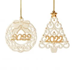 Lenox 2022 Pierced Wreath & Tree Ornaments, S/2